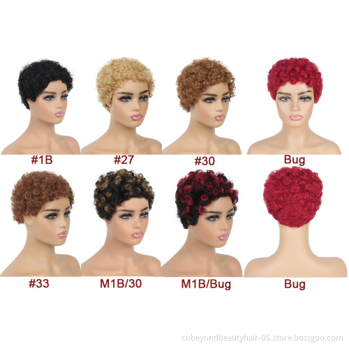 Short Human Hair Wig new Pixie Cut full machine wig For Black Women human hair Pixie curly wig